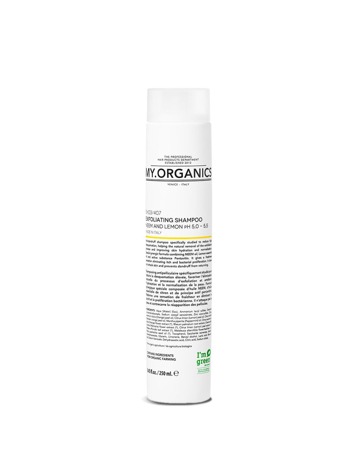 MY.ORGANICS EXFOLIATING SHAMPOO NEEM AND LEMON Valantis šampūnas -nimbamedžis, citrina (pH5.5)