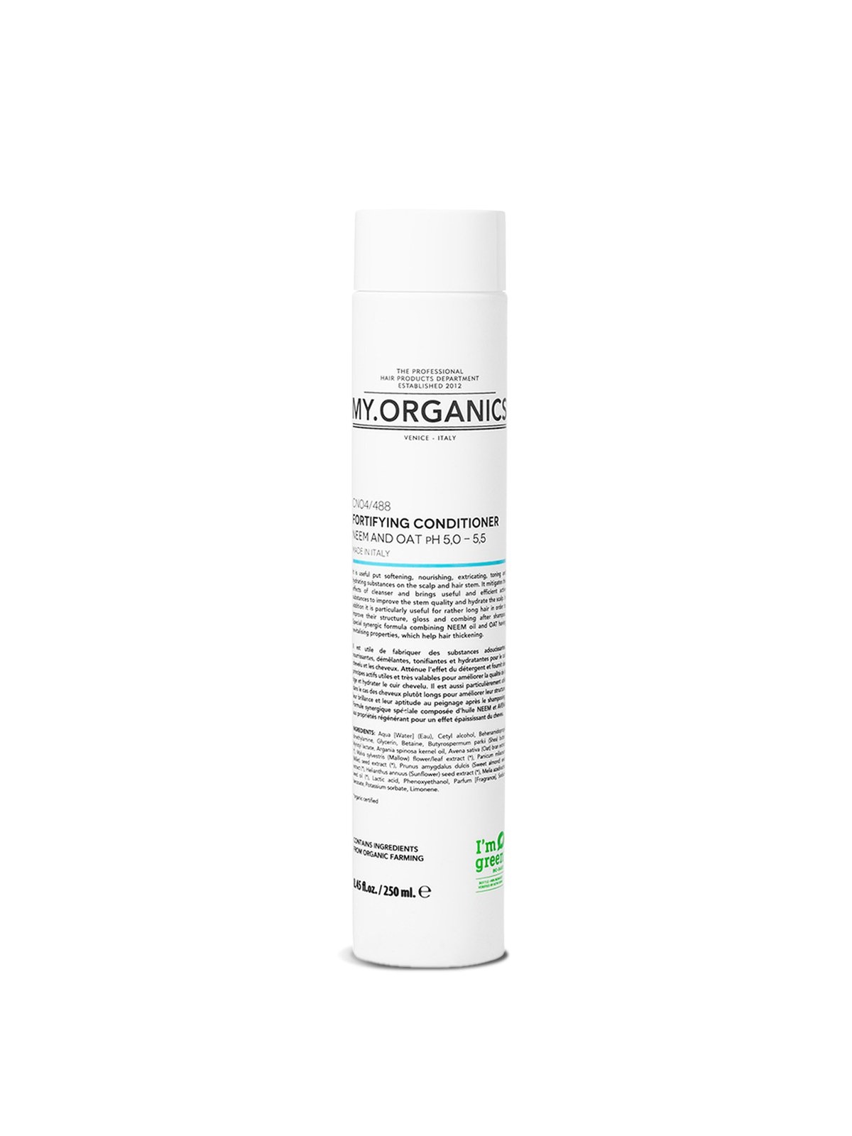 MY.ORGANICS FORTIFYING CONDITIONER NEEM AND OATS Stiprinantis kondicionierius – nimbamedis, aviža (pH5.5)